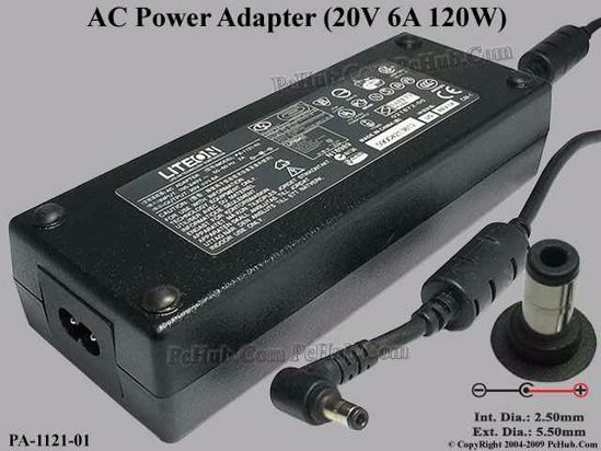 LITE-ON PA-1121-01 AC Adapter- Laptop 20V 6A, 5.5/2.5mm, 2-Prong LITE-ON PA-1121-01 AC Adapter- Laptop 20V 6A, 5.5/2.5mm, 2-Prong