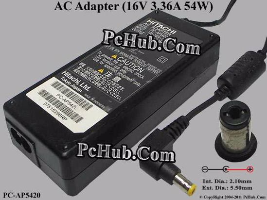 Hitachi Common Item (Hitachi) AC Adapter- Laptop PC-AP5420, 16V 3.36A, Tip-B, 2-prong Hitachi Common Item (Hitachi) AC Adapter- Laptop PC-AP5420, 16V 3.36A, Tip-B, 2-prong