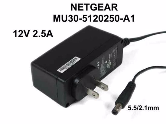 NETGEAR MU30-5120250-A1 AC Adapter NEW Original 12V 2.5A, 5.5/2.1mm, US 2-Pin Plug, New NETGEAR MU30-5120250-A1 AC Adapter NEW Original 12V 2.5A, 5.5/2.1mm, US 2-Pin Plug, New